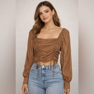 HYFVE Ruched Drawstring Long Sleeve Crop Top Size Small